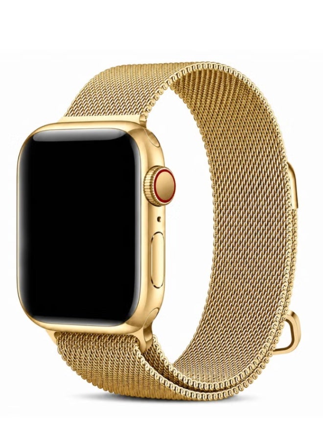 ELTRAZONE Magnetic Milanese Loop Band Compatible with Apple Watch Ultra 3/2/1, Series 11/10/9/8/7/6/5/4/3/2/1 & SE 3/2/1, Stainless Steel Mesh Strap, Adjustable Magnetic Closure, 42/44/45/46/49mm Gold - Image 1