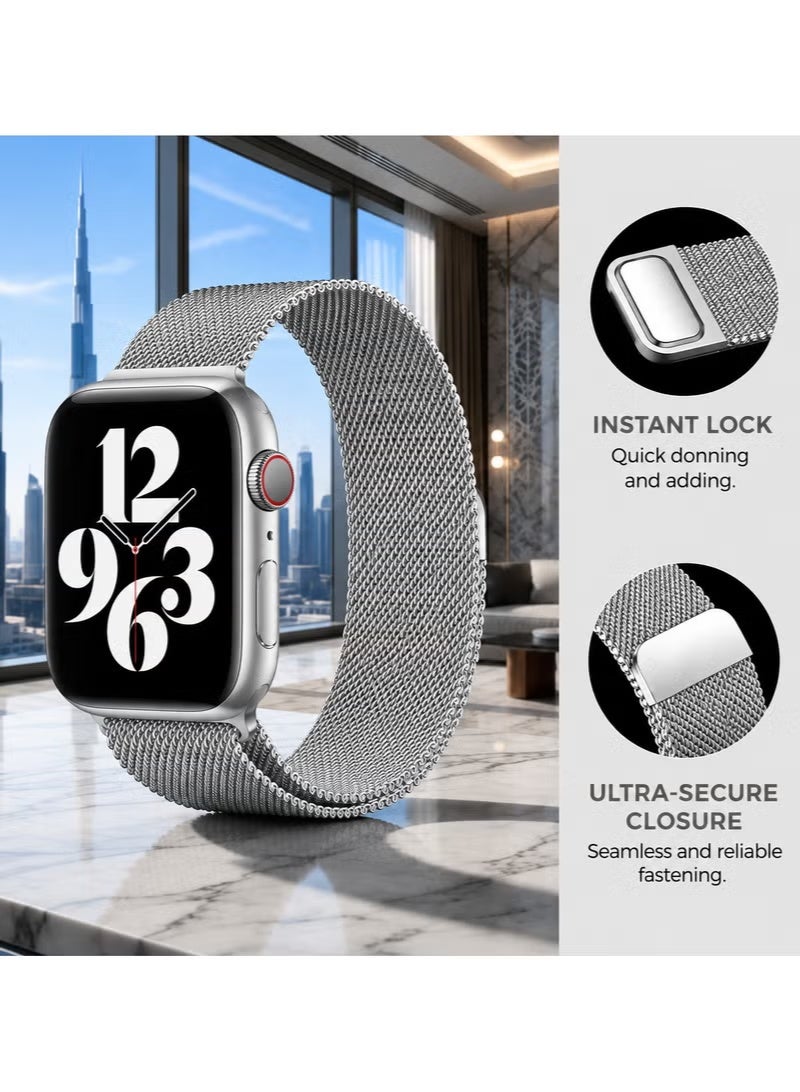 ELTRAZONE Magnetic Milanese Loop Band Compatible with Apple Watch Ultra 3/2/1, Series 11/10/9/8/7/6/5/4/3/2/1 & SE 3/2/1, Stainless Steel Mesh Strap, Adjustable Magnetic Closure, 42/44/45/46/49mm Gold - Image 4