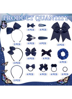 Hotop 56 Pcs School Uniform Hair Bows Set Round Tail Bow Elastic Hair Band Hair Clip Rib Bow Double Hairball Scrunchie Solid Bow Head Band Barrettes For Little Teen Toddler Girls (Navy Blue)  - Image 2