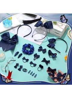 Hotop 56 Pcs School Uniform Hair Bows Set Round Tail Bow Elastic Hair Band Hair Clip Rib Bow Double Hairball Scrunchie Solid Bow Head Band Barrettes For Little Teen Toddler Girls (Navy Blue)  - Image 3