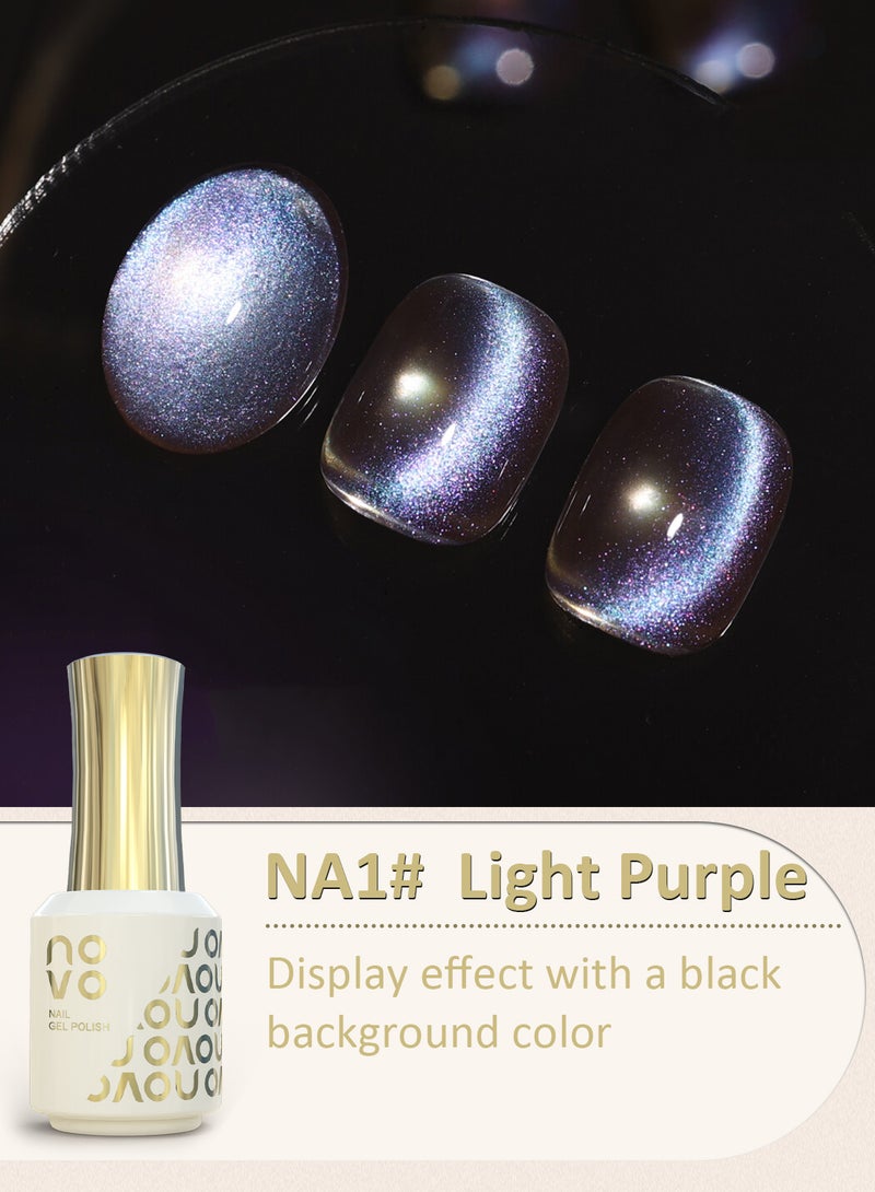 نوفو طلاء أظافر جل عين القطة، جل شفاف مغناطيسي عاكس للضوء مع طلاء أظافر LED، تصميم DIY لصالون التجميل للنساء، 12 مل NA1# أرجواني فاتح - Image 2