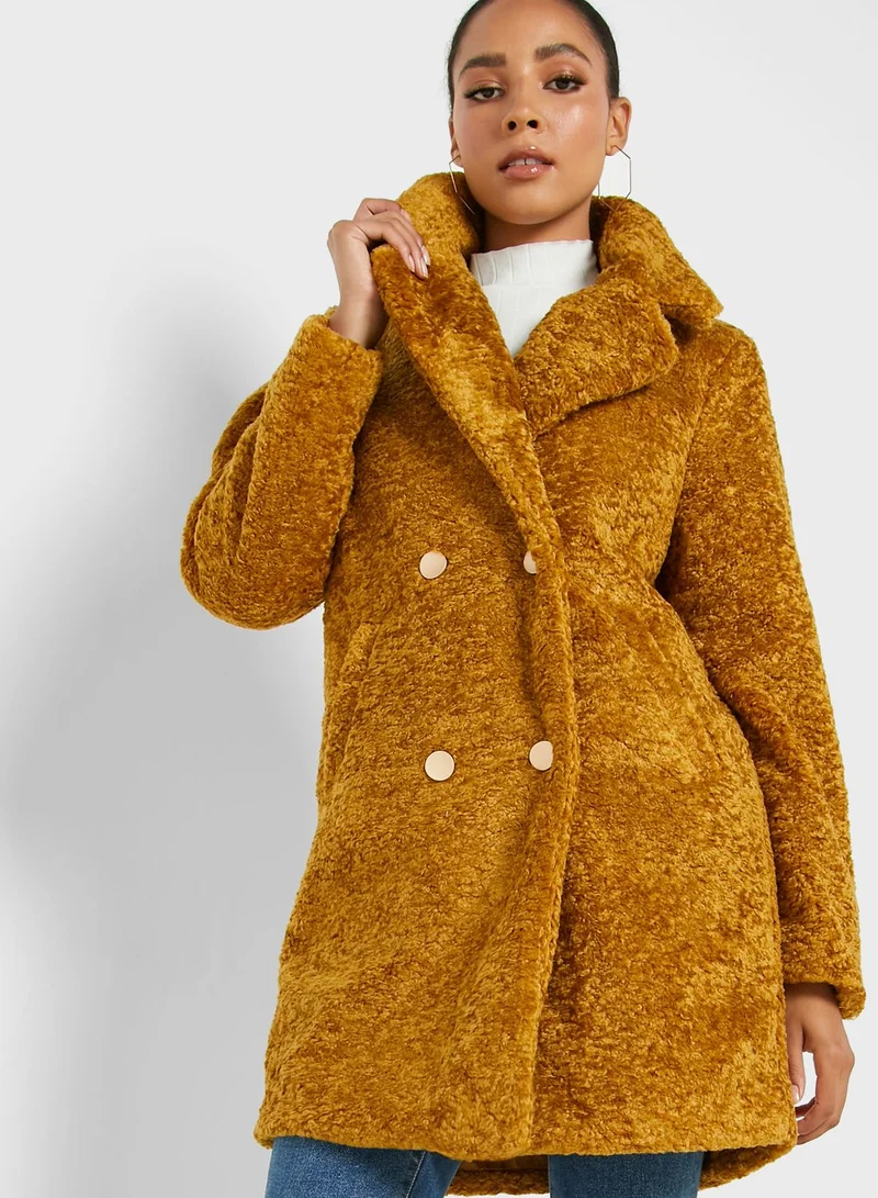 ELLA Longline Faux Fur Double Breasted Jacket