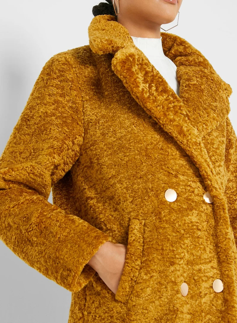 ELLA Longline Faux Fur Double Breasted Jacket