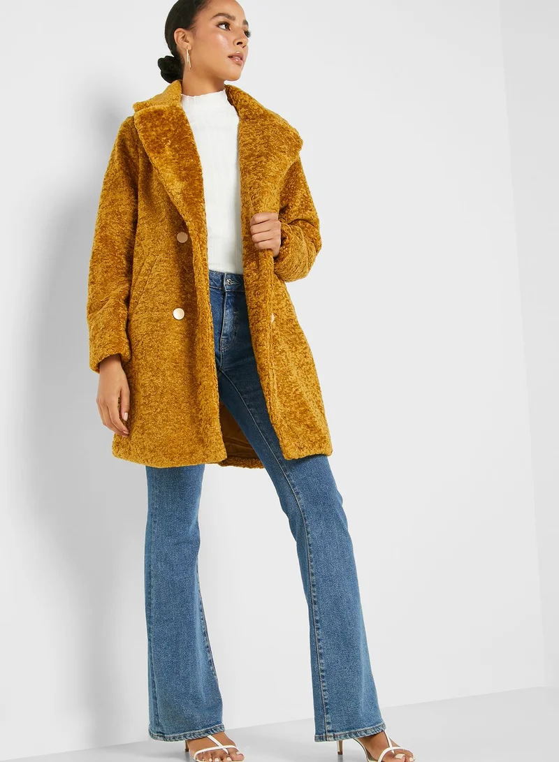 ELLA Longline Faux Fur Double Breasted Jacket