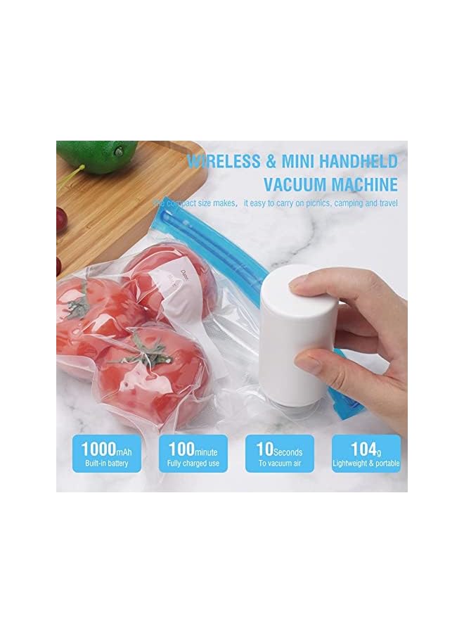 Raxoom Handheld Vacuum Sealer Food Saver, Multifunctional 2 In 1 Electric Vacuum Sealer Compression & Inflatable Air Pump, Rechargeable Mini Food Vacuum Sealer With 3Pcs Reusable Sous Vide Bags - Image 2