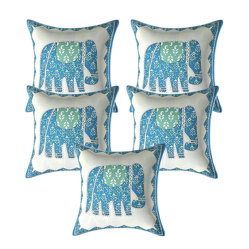 SkyKross - Everyday A New Thing SkyKross Everyday A New Thing Veda Cream Special Hathi Pure Cotton ROOMSET Diwan Set Sofa Set Single Bedsheet 2 Bolster Covers 5 Cushion Covers and Five Seater Sofa Cover Set Blue - Image 2