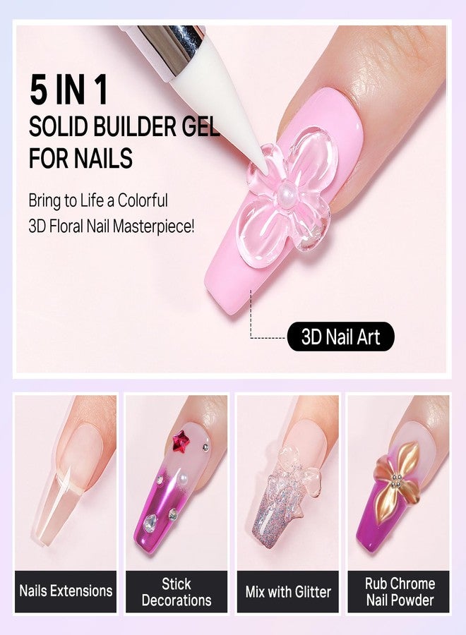 MIZHSE Clear 3D Gel Nail Art Solid Builder Gel for Nails, 5 in 1 Non-Sticky Sculpture Hand Carving Nail Extension Gels with 24pcs Dual Form for 3D Patterns Flowers for Beginner DIY Salon at Home - Image 2