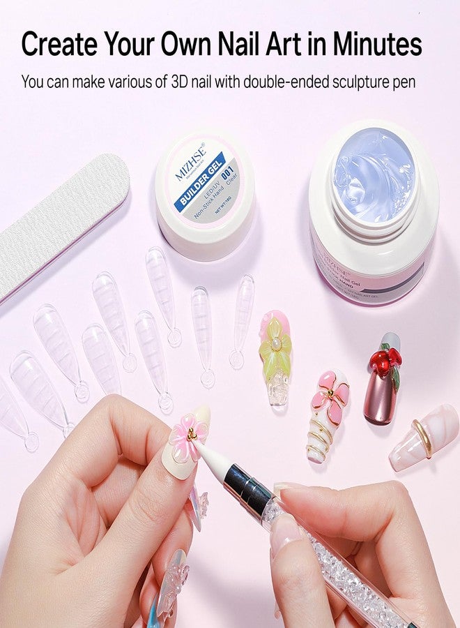 MIZHSE Clear 3D Gel Nail Art Solid Builder Gel for Nails, 5 in 1 Non-Sticky Sculpture Hand Carving Nail Extension Gels with 24pcs Dual Form for 3D Patterns Flowers for Beginner DIY Salon at Home - Image 5