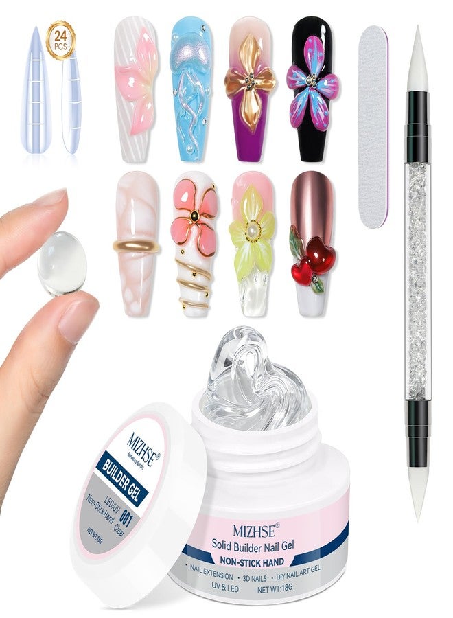 MIZHSE Clear 3D Gel Nail Art Solid Builder Gel for Nails, 5 in 1 Non-Sticky Sculpture Hand Carving Nail Extension Gels with 24pcs Dual Form for 3D Patterns Flowers for Beginner DIY Salon at Home - Image 1