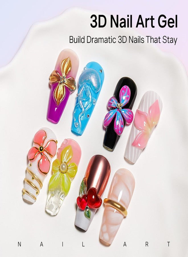 MIZHSE Clear 3D Gel Nail Art Solid Builder Gel for Nails, 5 in 1 Non-Sticky Sculpture Hand Carving Nail Extension Gels with 24pcs Dual Form for 3D Patterns Flowers for Beginner DIY Salon at Home - Image 3