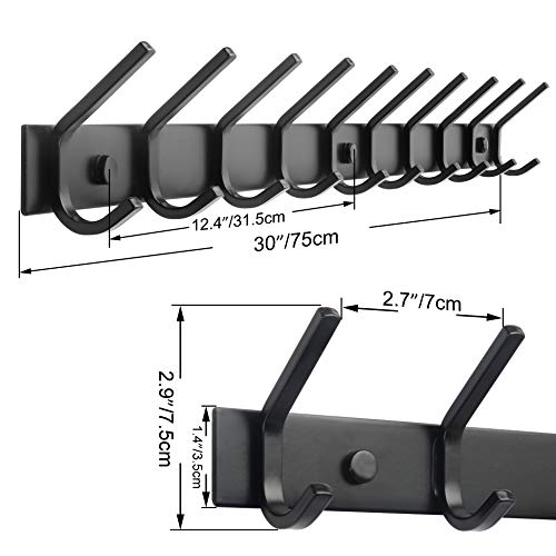 WEBI Coat Rack Wall Mounted,10 Hooks for Hanging Coats,30 Inch Hook Rack Hook Rail Coat Hanger Wall Mount for Backpack,Clothes,Jacket,Black - Image 2