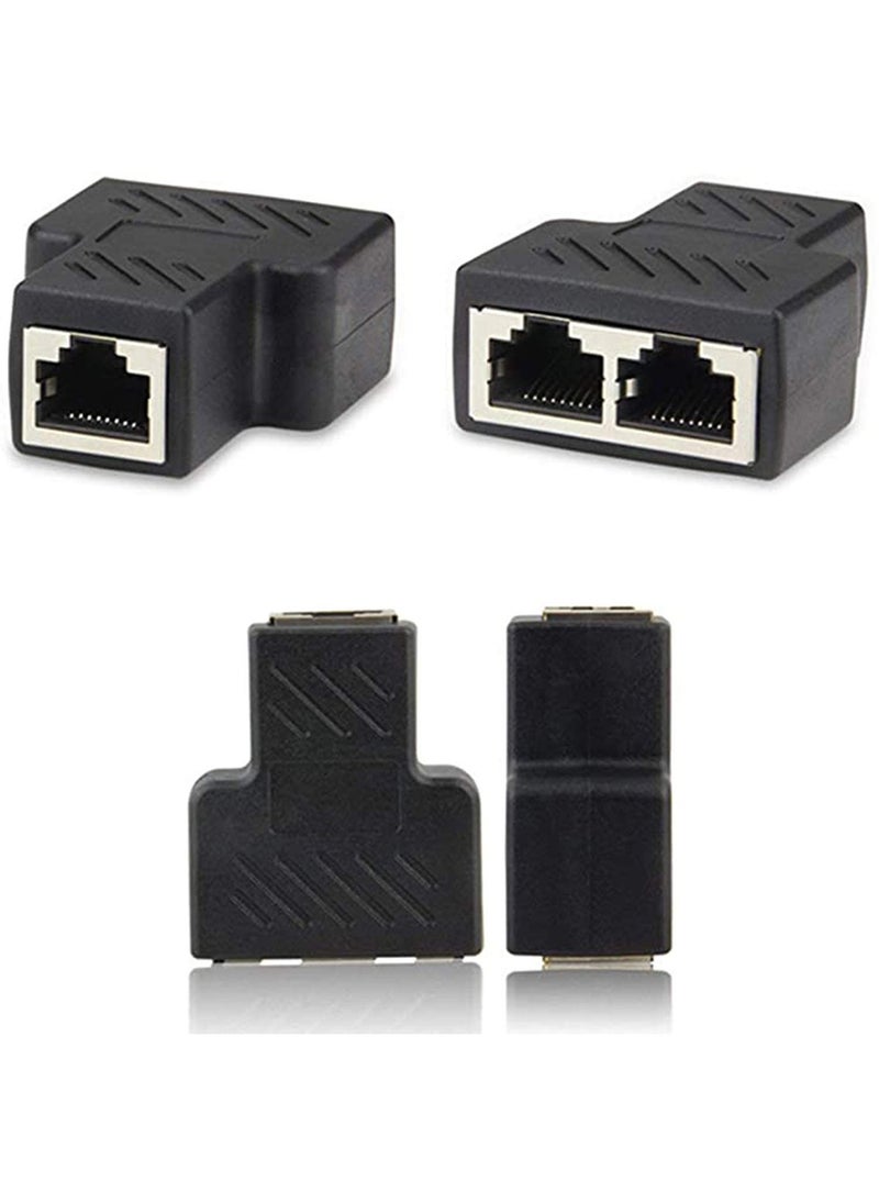 RJ45 Splitter Connector Adapter, 1PC USB to RJ45 Port 1 to 2 Female Ports for CAT 5/ CAT 6/ CAT 7 LAN Ethernet Cables Socket Splitter Hub PC Laptop Router Contact Modular Plug (Black)
