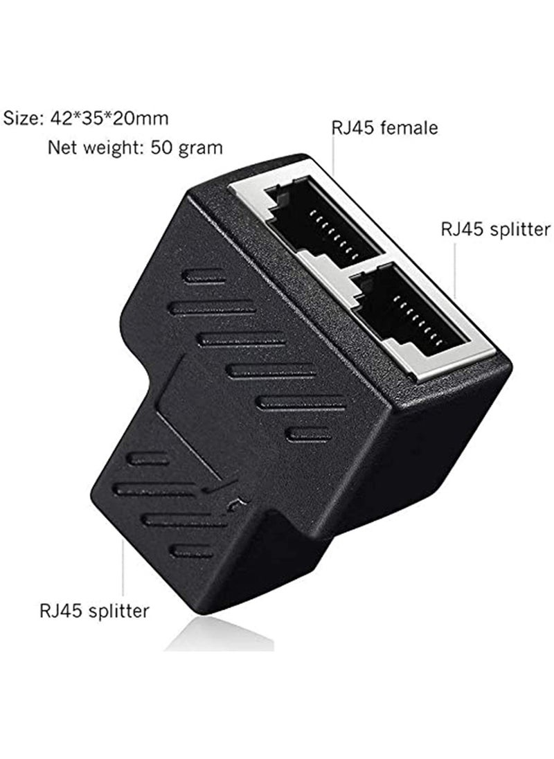 RJ45 Splitter Connector Adapter, 1PC USB to RJ45 Port 1 to 2 Female Ports for CAT 5/ CAT 6/ CAT 7 LAN Ethernet Cables Socket Splitter Hub PC Laptop Router Contact Modular Plug (Black)