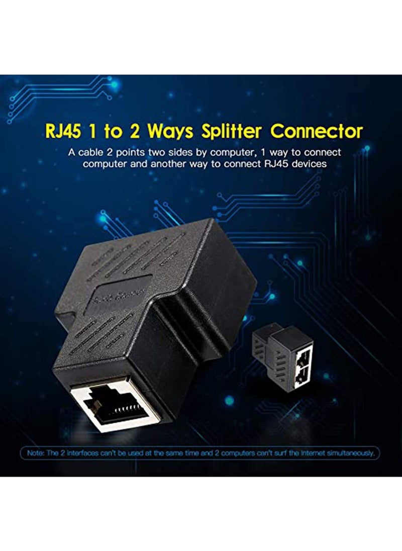 RJ45 Splitter Connector Adapter, 1PC USB to RJ45 Port 1 to 2 Female Ports for CAT 5/ CAT 6/ CAT 7 LAN Ethernet Cables Socket Splitter Hub PC Laptop Router Contact Modular Plug (Black)