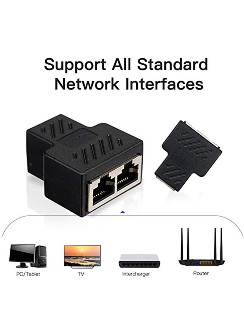 RJ45 Splitter Connector Adapter, 1PC USB to RJ45 Port 1 to 2 Female Ports for CAT 5/ CAT 6/ CAT 7 LAN Ethernet Cables Socket Splitter Hub PC Laptop Router Contact Modular Plug (Black)