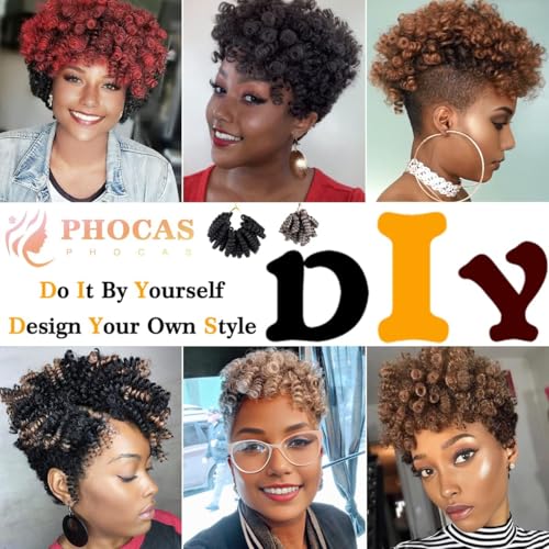PHOCAS 10'' 5Packs Short Curly Crochet Hair Jump Wand Crochet Braids For Black Women 6MM Natural Black to Brown - Image 2