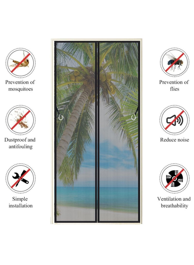 ستارة باب مغناطيسية تغلق اوتوماتيكيا لحماية كاملة من البعوض والذباب في غرفة النوم والشرفة والمطبخ، 110×210 سم، بدون ثقب، شبكة قابلة للغسل، أسود - Image 2