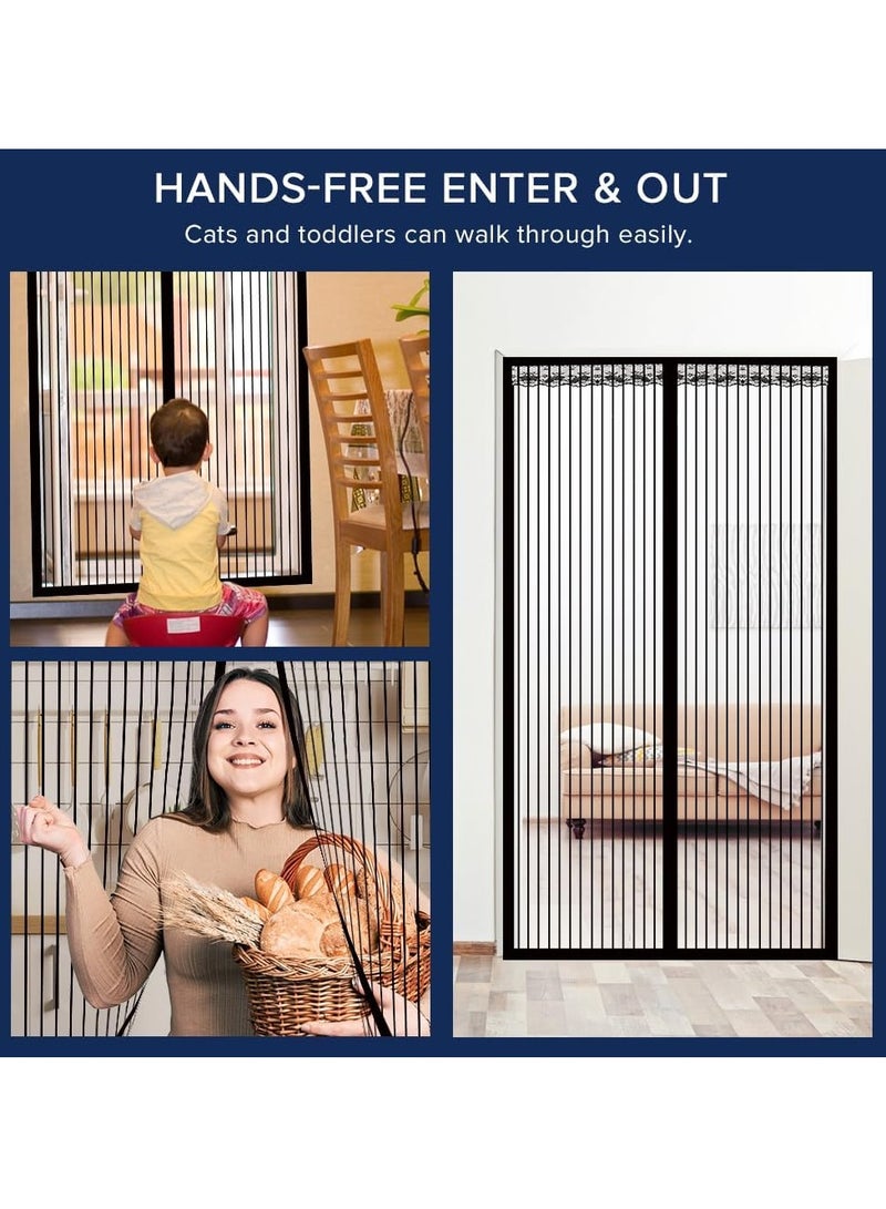 ستارة باب مغناطيسية تغلق اوتوماتيكيا لحماية كاملة من البعوض والذباب في غرفة النوم والشرفة والمطبخ، 110×210 سم، بدون ثقب، شبكة قابلة للغسل، أسود - Image 3