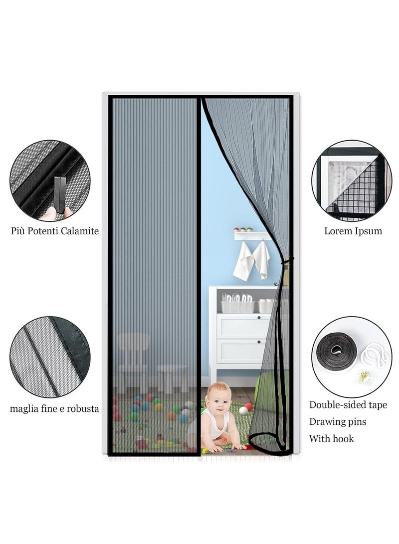ستارة باب مغناطيسية تغلق اوتوماتيكيا لحماية كاملة من البعوض والذباب في غرفة النوم والشرفة والمطبخ، 110×210 سم، بدون ثقب، شبكة قابلة للغسل، أسود - Image 4