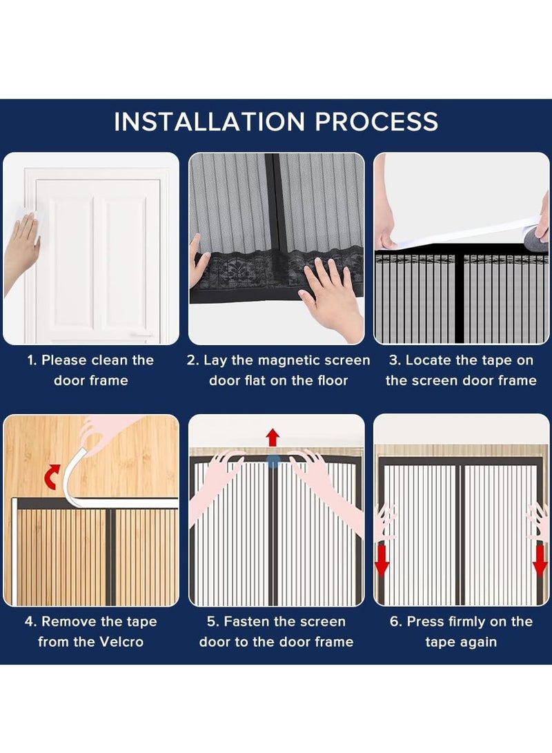 ستارة باب مغناطيسية تغلق اوتوماتيكيا لحماية كاملة من البعوض والذباب في غرفة النوم والشرفة والمطبخ، 110×210 سم، بدون ثقب، شبكة قابلة للغسل، أسود - Image 5