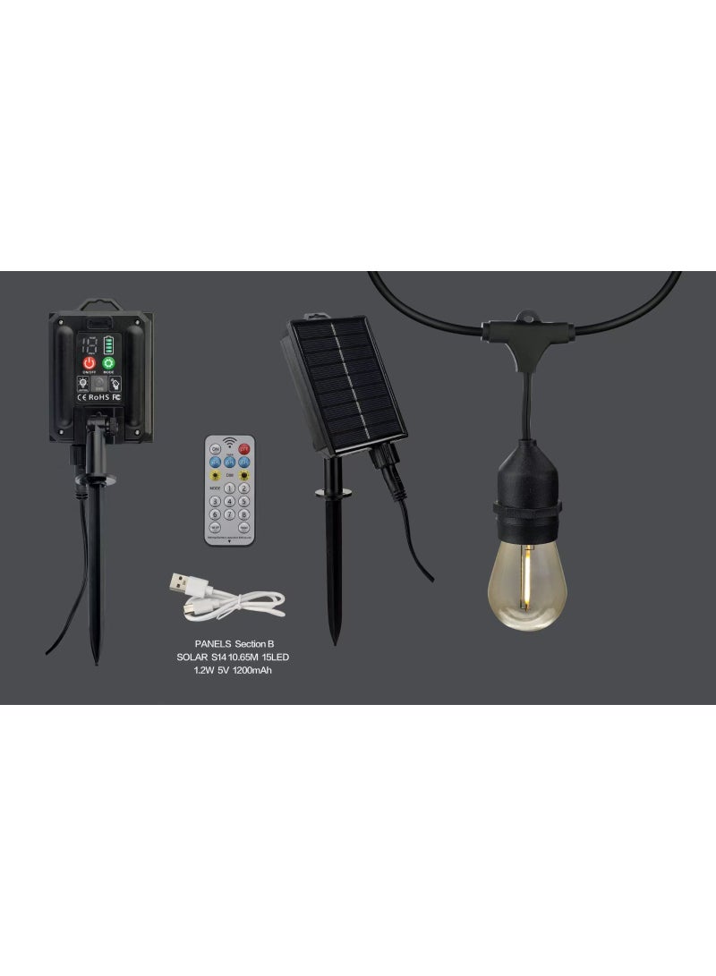 سلسلة أضواء تعمل بالطاقة الشمسية S14 بطول 15 أمتار مع 22 لمبة LED عتيقة - إضاءة خارجية بيضاء دافئة ومقاومة للكسر ومقاومة للعوامل الجوية للفناء والحديقة والفناء الخلفي - Image 2