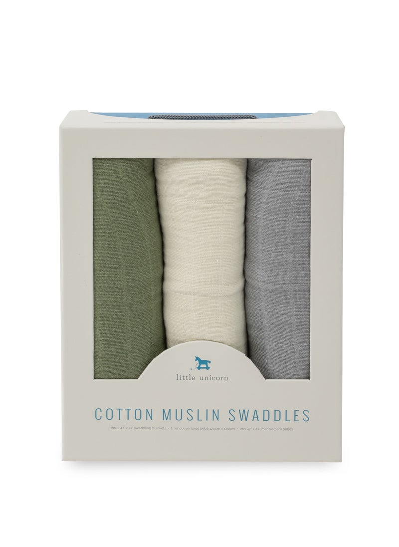 little unicorn Cotton Muslin Swaddle 3 Pack Set Fern 2 Set  - Image 1