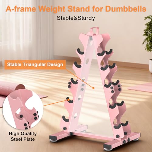 TomCare 5 Tier Dumbbell Rack Stand Only, Weight Rack for Home Gym Dumbells (5-35 LB) Weight holders Stand Metal A-Frame Strength Training Dumbbell Holder with Handle (Dumbells not Included)-Pink - Image 2