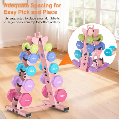 TomCare 5 Tier Dumbbell Rack Stand Only, Weight Rack for Home Gym Dumbells (5-35 LB) Weight holders Stand Metal A-Frame Strength Training Dumbbell Holder with Handle (Dumbells not Included)-Pink - Image 5