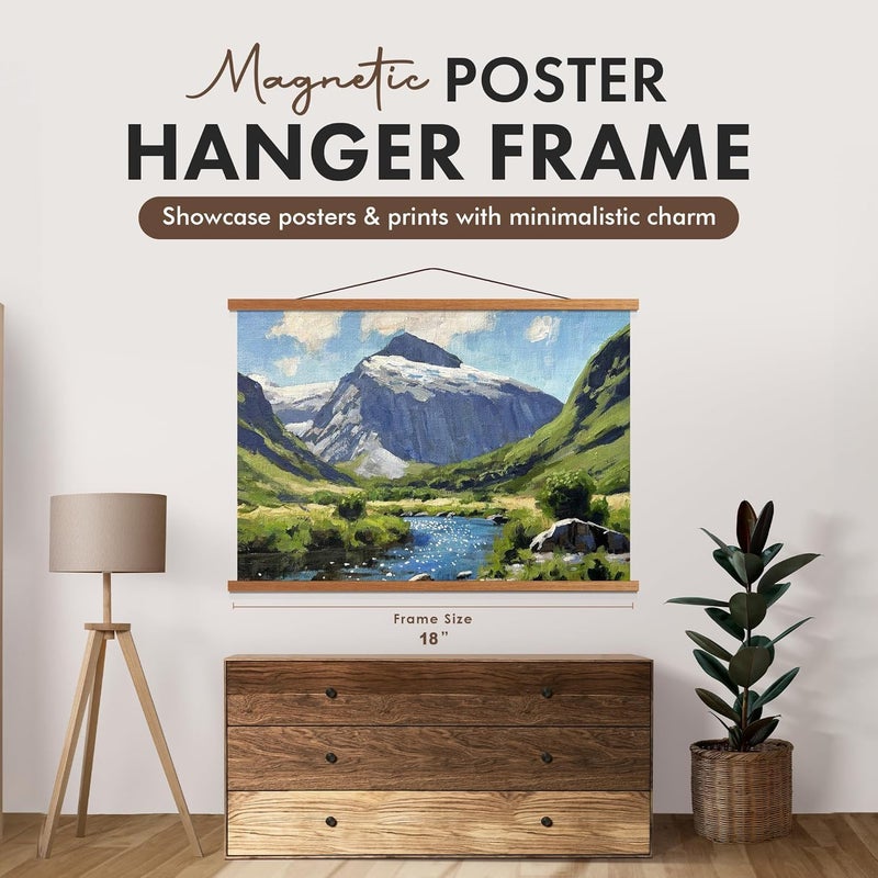 Travelization Magnetic Poster Hanger 18” Poster Frame with Strong Magnets, Complete Hanging Kit for Posters, Art, Maps, and More, Fits 18x18, 18x20, 18x24, and 18x30, Teak Wood - Image 2