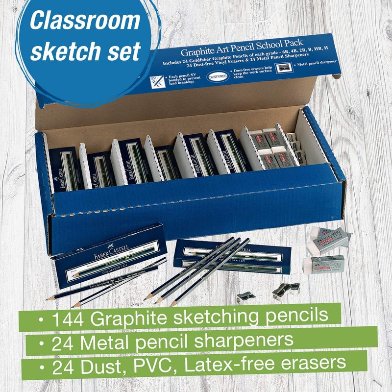 Faber-Castell Creative Studio Graphite Art Pencil School Pack - 144 Graphite Pencils - 24 Pencil Sharpeners - 24 Pencil Eraser - Image 2