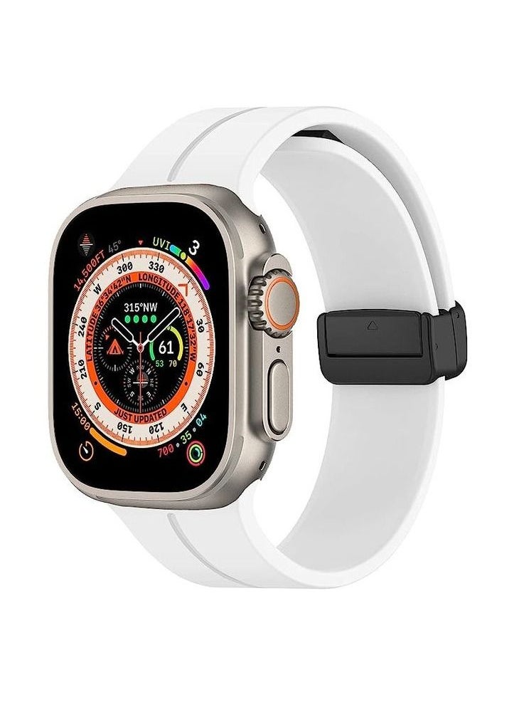 Generic - For Apple Watch 45mm 7 Series D-Shape Magnetic Clasp Silicone Replacement Sport Wristband Band-White - Image 1