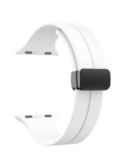 For Apple Watch 45mm 7 Series D-Shape Magnetic Clasp Silicone Replacement Sport Wristband Band-White