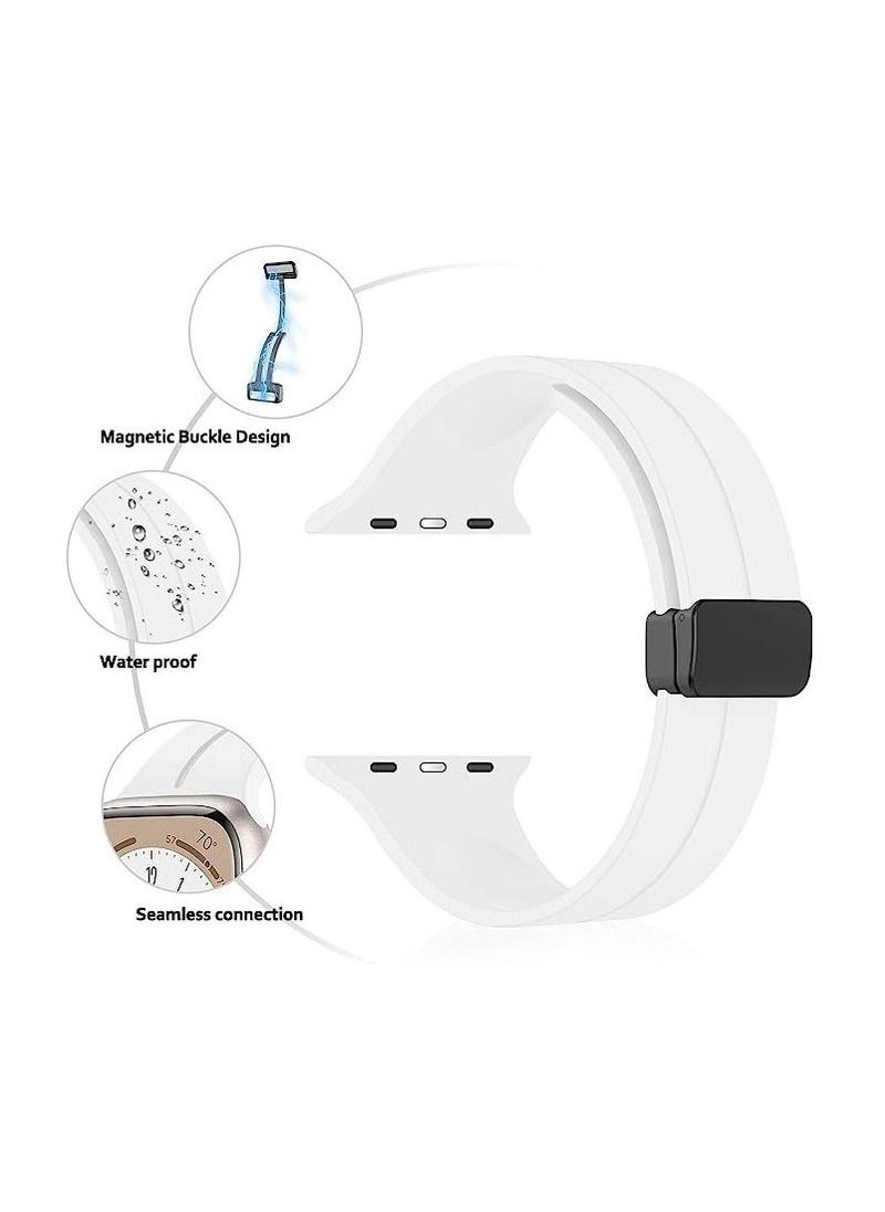 Generic - For Apple Watch 45mm 7 Series D-Shape Magnetic Clasp Silicone Replacement Sport Wristband Band-White - Image 1