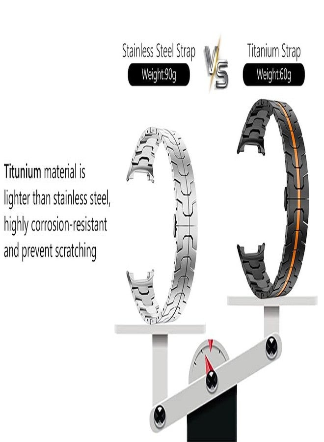 سوار تيتانيوم من WINGLE لساعة سامسونج جالاكسي 8/8 كلاسيك، وساعة جالاكسي ألترا 47 مم (2025/2024)، سوار معدني متين وعالي الجودة، مناسب للرجال، أنيق وعملي، إصدار تيتانيوم - أسود/برتقالي - Image 3