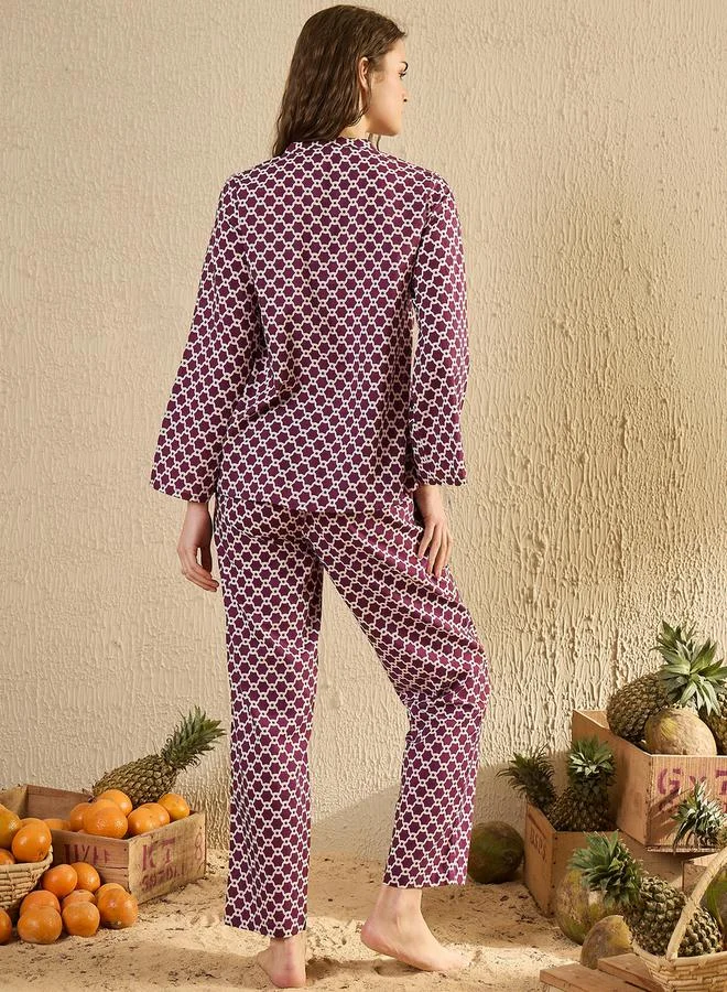 sanskrutihomes Round Neck Geometric Print Top and Pyjama Set