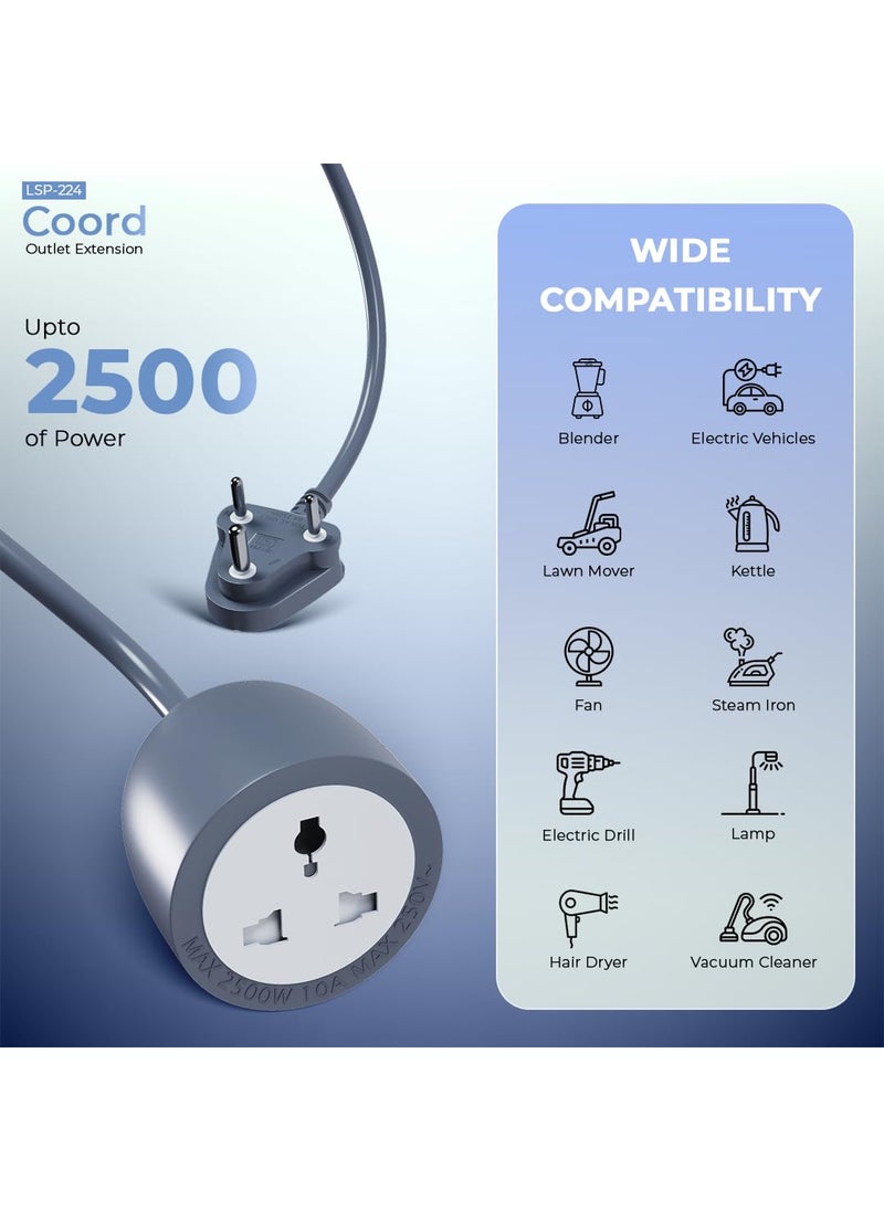 Lapcare LAPCARE Coord 10Meter Outlet Extension Cord 2500W High Power Output FireResistant with Child Safety Shutter Durable Build 3Pin Plug Multiple Protections Ideal for Home Office LSP224  - Image 2