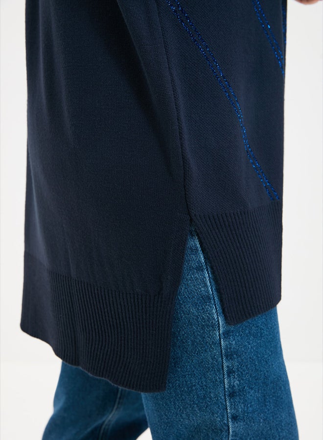 trendyol Navy Blue Silvery Long Knitwear Sweater TCTAW22AK0129 - Image 3