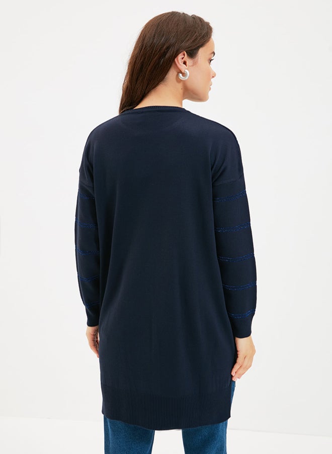 trendyol Navy Blue Silvery Long Knitwear Sweater TCTAW22AK0129 - Image 5