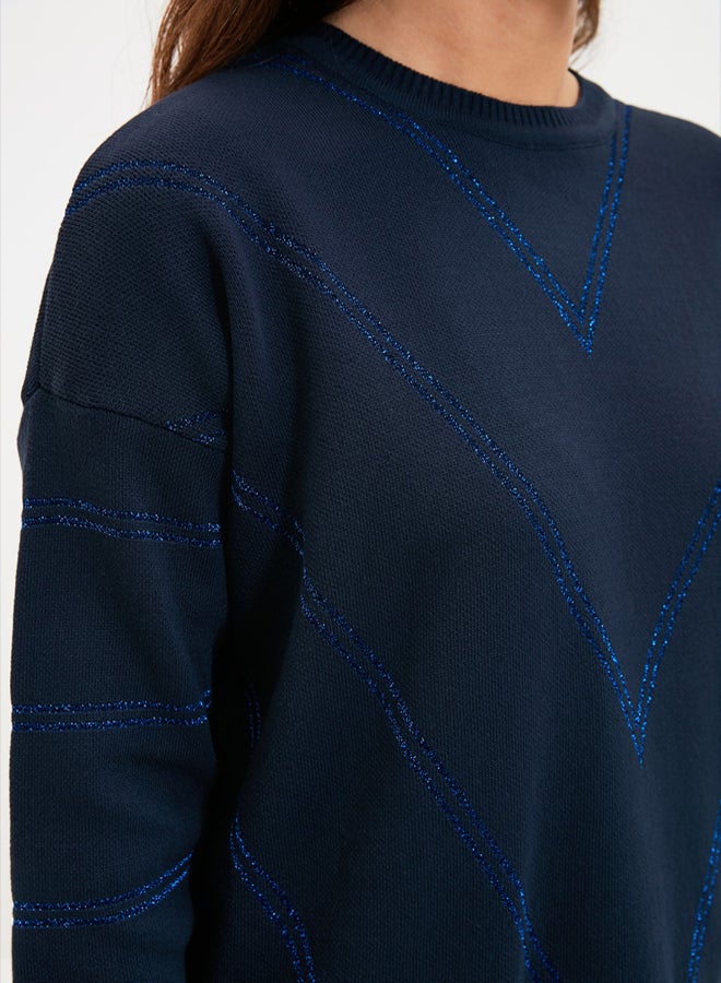 trendyol Navy Blue Silvery Long Knitwear Sweater TCTAW22AK0129 - Image 2
