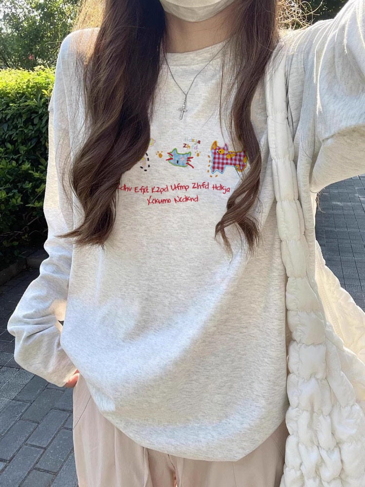100% pure cotton long-sleeved t-shirt for women's early autumn new popular shoulder design sense inner layer loose top trendy - Image 2