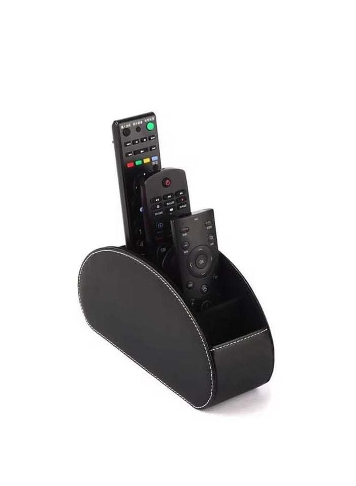 Liying Remote Control Holder with 5 Compartments - PU Leather Remote Caddy Desktop Organizer Store TV, DVD, Blu-Ray, Media Player, Heater Controllers, (Black)  - Image 1