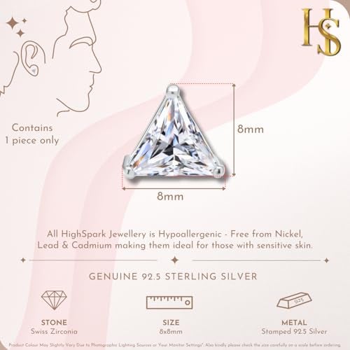 HIGHSPARK 925 Silver Men's Triangle Solitaire Earring | 92.5 Sterling Silver and Diamond like Brilliance Zirconia | Single Stud for Men | Lovely Gift - Triangle - Image 2