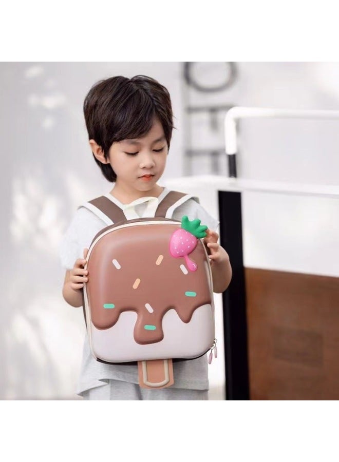 Flower Kindergarten Schoolbag Large Capacity Spine Protection Burden Reduction Children Backpack Girl Anti-lost Children Backpack-Color:Ice Cream Coffee Color - Image 1