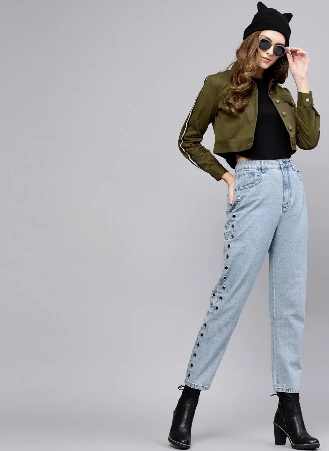 STREET 9 Olive Green Crop Jacket for Women