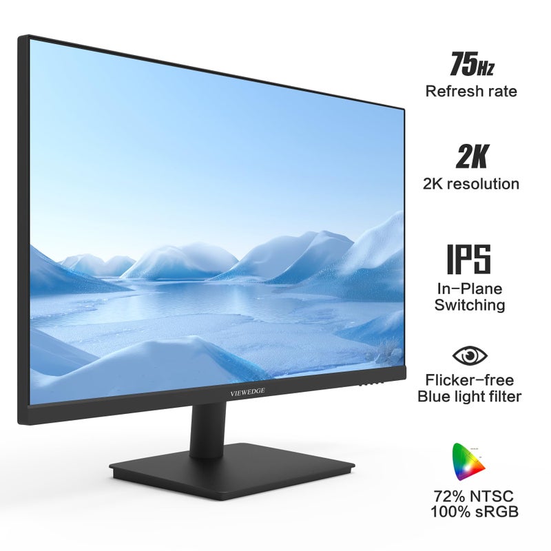 Viewedge 27 inch Monitor with 2K 2560 x 1440 IPS Panel 75hz | Computer Monitor 27 inch QHD with HDMI, DP and Wall Mountable | Eye Protection PC 1440p Monitor for Working and Gaming - Image 2
