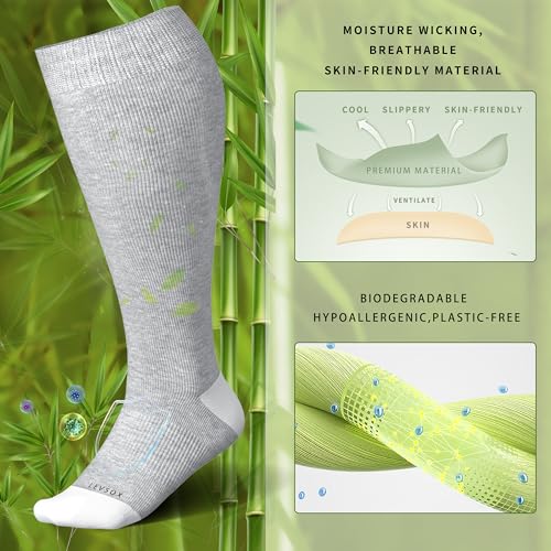 LEVSOX Plus Size Compression Socks for Women&Men Wide Calf 15-20 mmHg Knee High Extra Large Calf Support Socks for Nurse, Medical, Travel, Black, Grey, White - Image 2