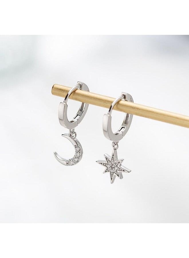 yongsheng Silver color Hoop Earrings for Women Silver Plated Drop Dangle Hoop Earrings with Charms Cross Spike Moon Star Paperclip Link Statement Earrings Convertible Link Huggie Earrings Hypoallergenic  - Image 1
