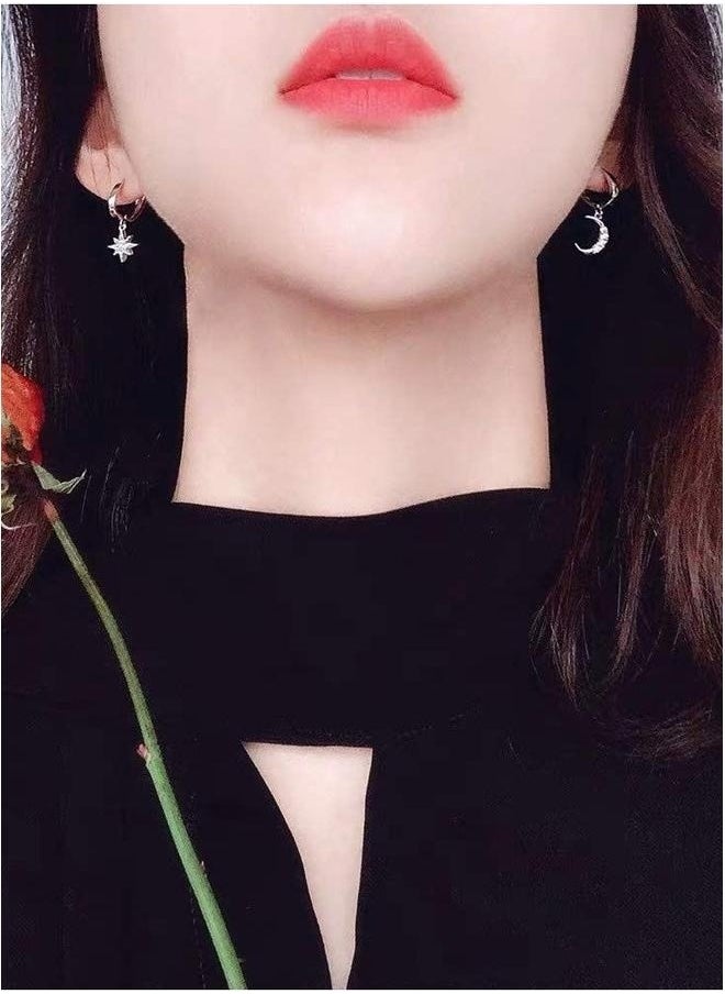 yongsheng Silver color Hoop Earrings for Women Silver Plated Drop Dangle Hoop Earrings with Charms Cross Spike Moon Star Paperclip Link Statement Earrings Convertible Link Huggie Earrings Hypoallergenic  - Image 2