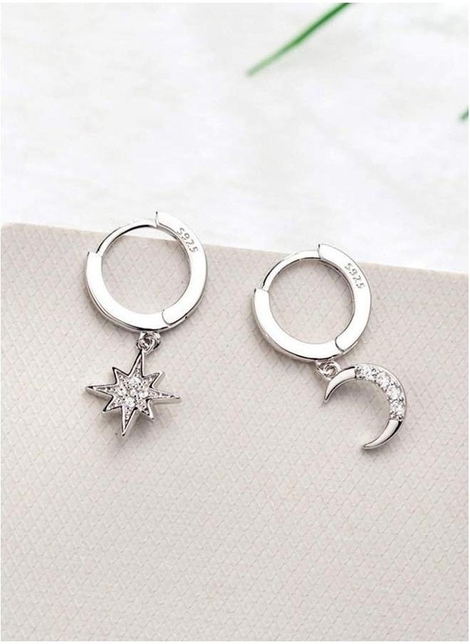 yongsheng Silver color Hoop Earrings for Women Silver Plated Drop Dangle Hoop Earrings with Charms Cross Spike Moon Star Paperclip Link Statement Earrings Convertible Link Huggie Earrings Hypoallergenic  - Image 3