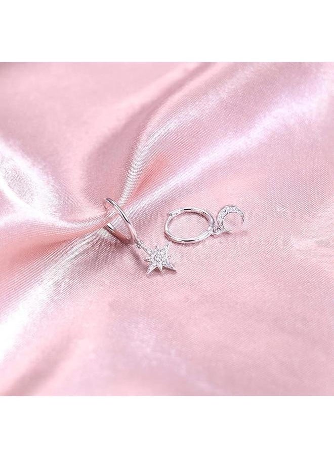 yongsheng Silver color Hoop Earrings for Women Silver Plated Drop Dangle Hoop Earrings with Charms Cross Spike Moon Star Paperclip Link Statement Earrings Convertible Link Huggie Earrings Hypoallergenic  - Image 5